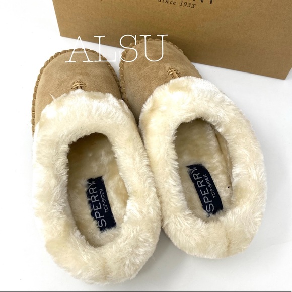 Sperry Women Slippers Fur Trim Clog Suede Cinnamon - Picture 8 of 8